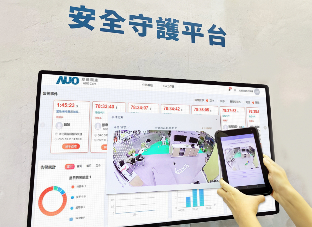 友達頤康整合軟硬體包含跌倒偵測、智慧床墊和緊急呼叫管理等，透過安全守護平台進行IoT設備統一監控與管理，提供長照場域落實安全守護方案